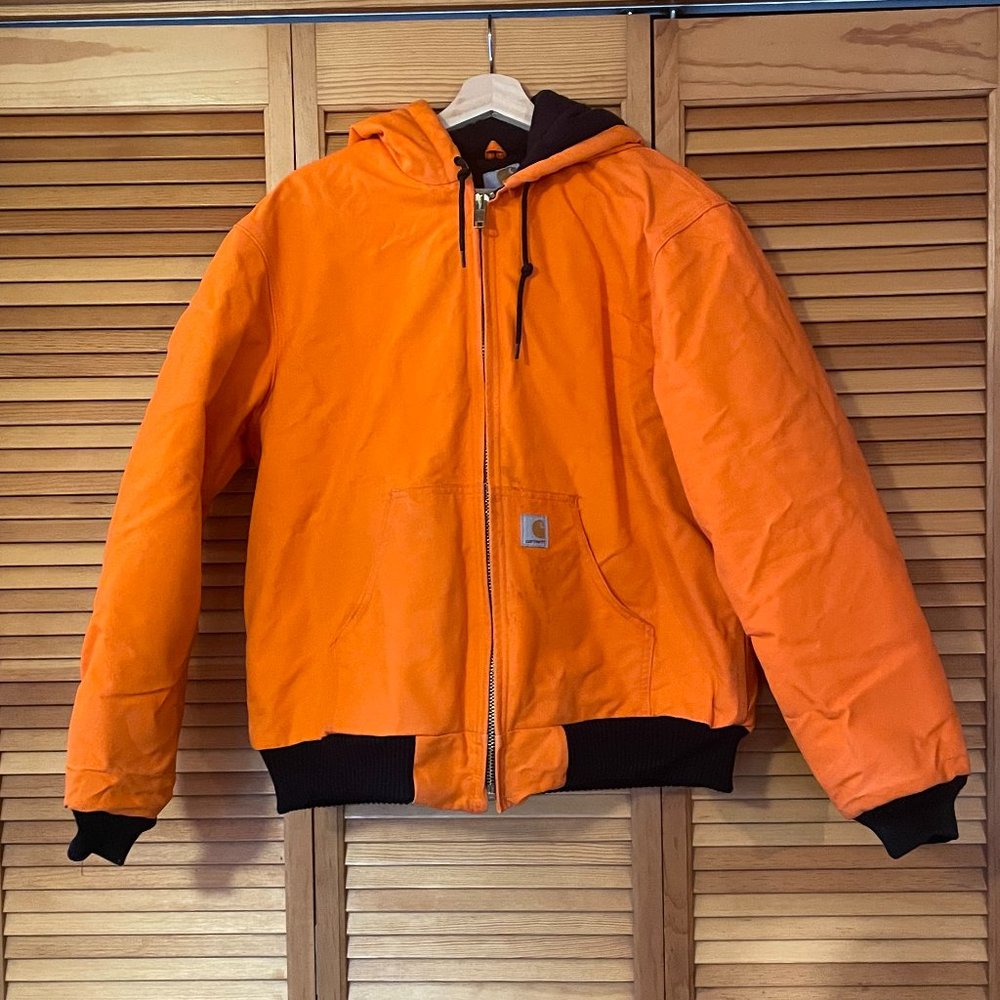 LIMITED EDITION - Carhartt Men's Blaze Orange Flannel-Lined Duck Active Jacket M